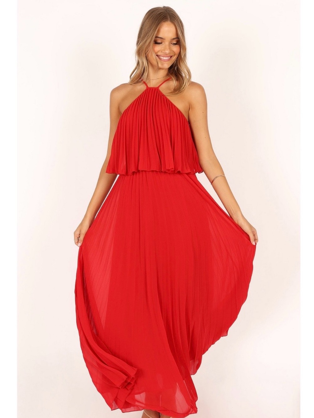 Petal & Pup Red Pleated Halter Maxi